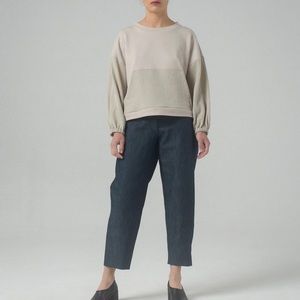 $188 REIFhaus Lagenlook Bubble Gauze Ballonsleeve Remi Sweatshirt in Putty XL